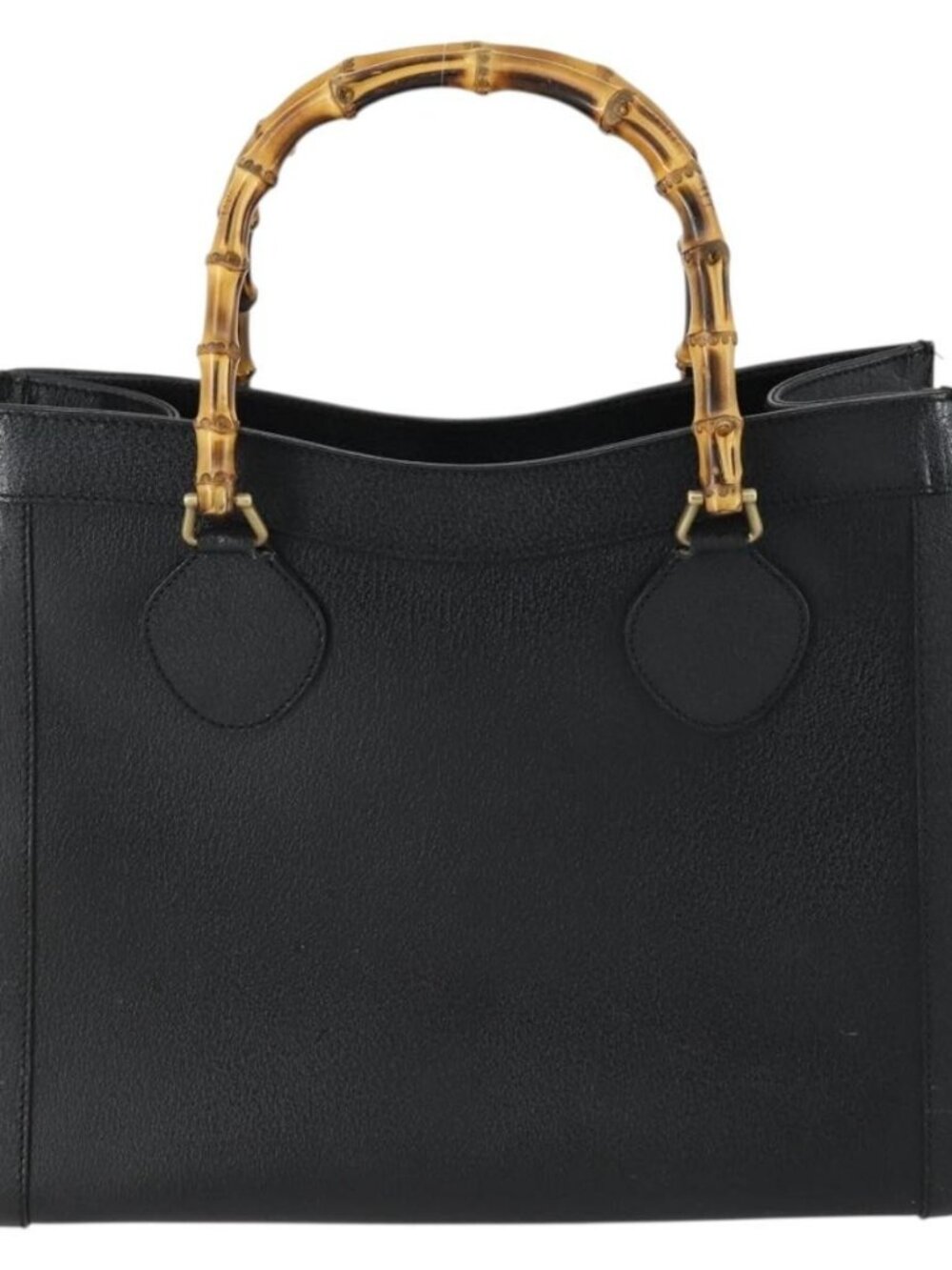 GUCCI Bamboo Hand Bag Leather Black Gold 002 1186 0260 Auth 156902 - Picture 3 of 16